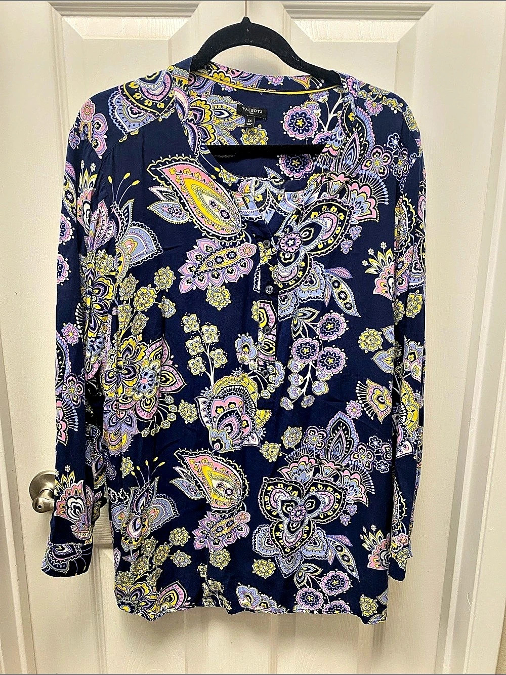 Talbots Paisley Blouse in Blue & Pink Size 3X Like New